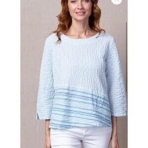 Habitat Women's Striped Cotton Blend 3/4 Sleeve Blouse Top Blue White SZ Medium